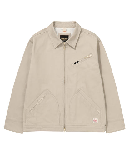 Zip Through Chore Jacket - L/Beige
