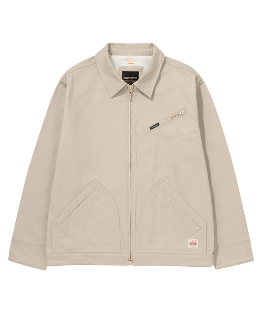 Zip Through Chore Jacket - L/Beige