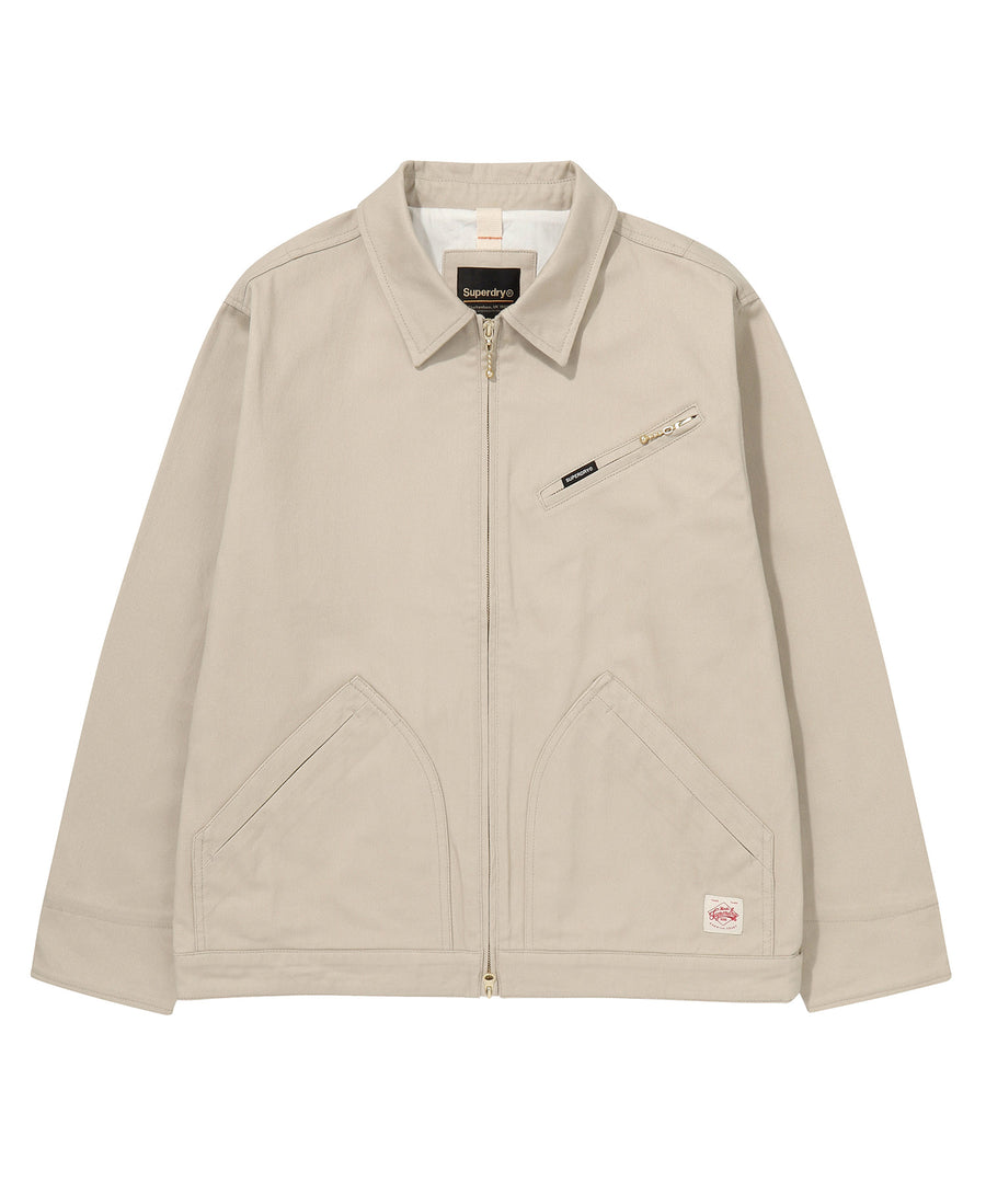 Zip Through Chore Jacket - L/Beige