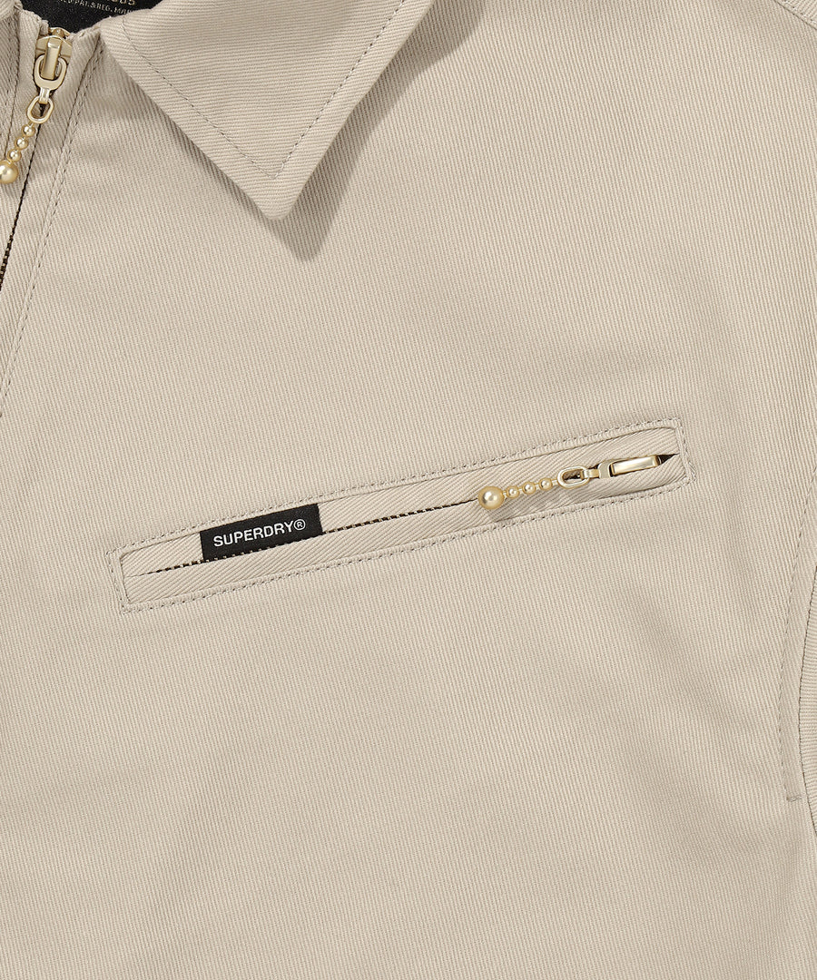 Zip Through Chore Jacket - L/Beige