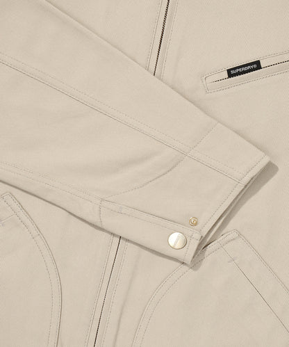 Zip Through Chore Jacket - L/Beige