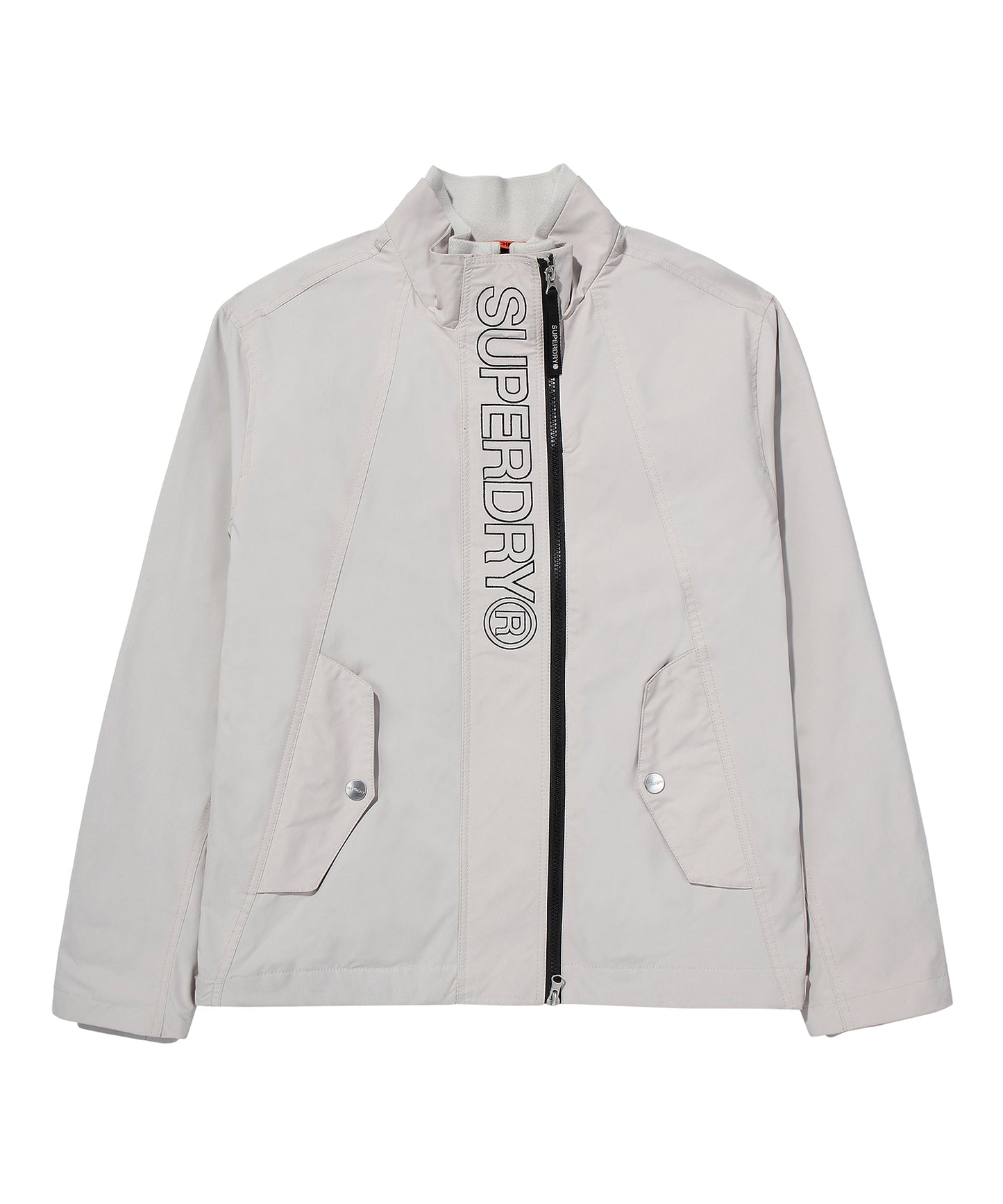 High Neck Windbreaker Jacket - Grey/Beige