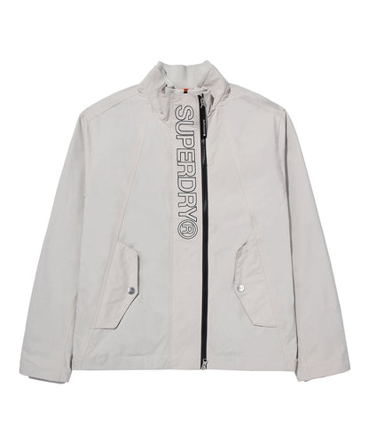 High Neck Windbreaker Jacket - Grey/Beige