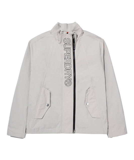 High Neck Windbreaker Jacket - Grey/Beige