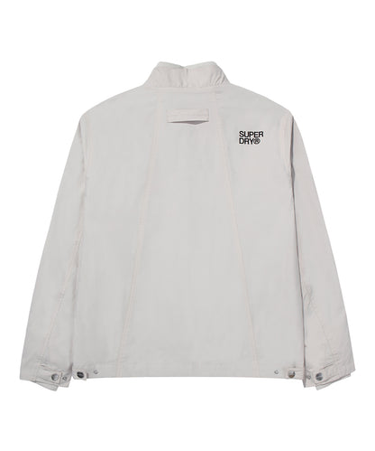High Neck Windbreaker Jacket - Grey/Beige