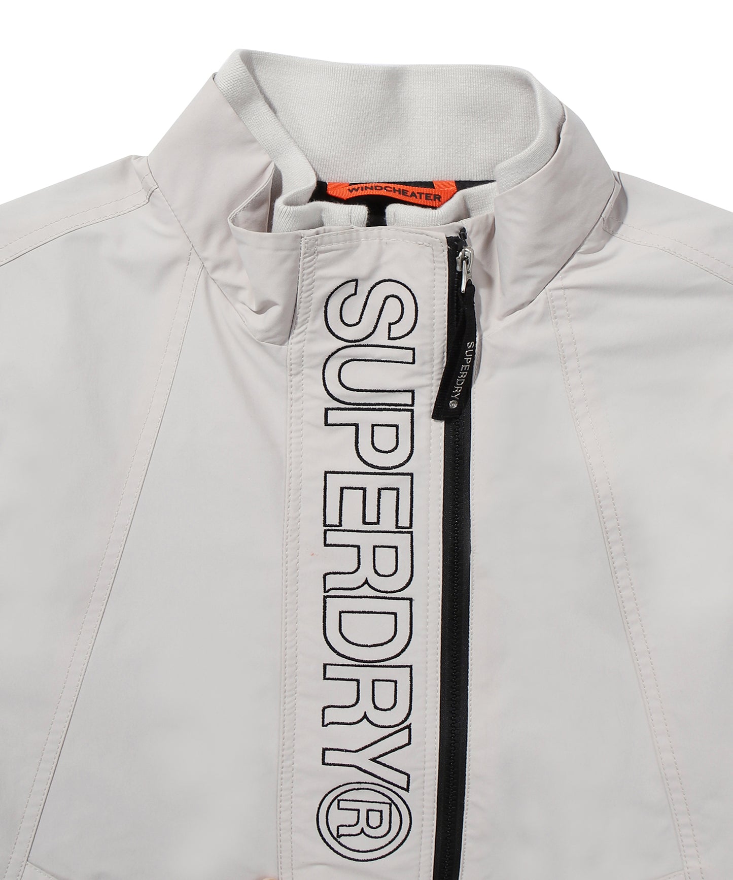 High Neck Windbreaker Jacket - Grey/Beige