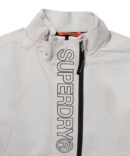 High Neck Windbreaker Jacket - Grey/Beige