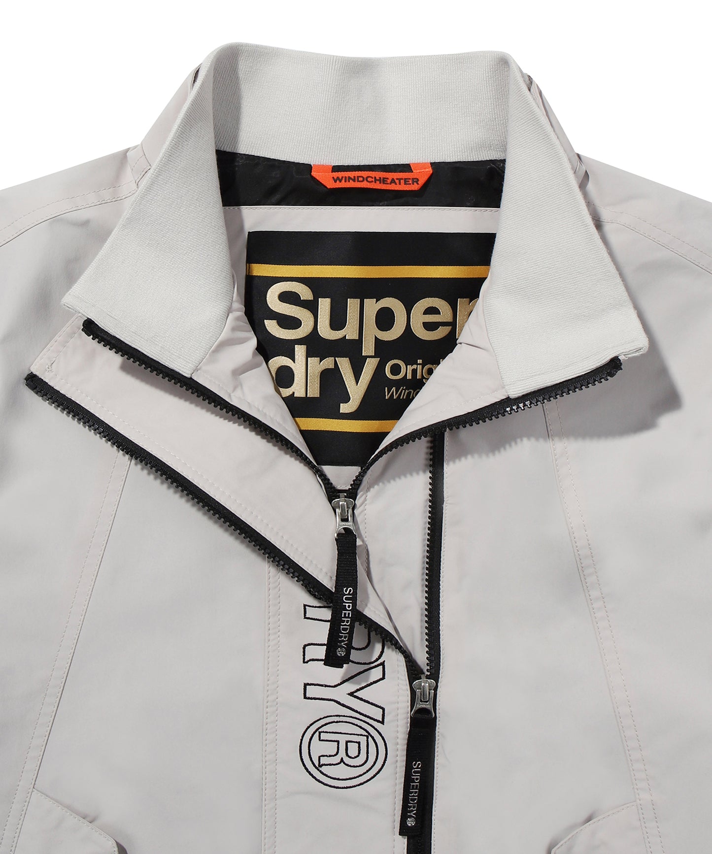 High Neck Windbreaker Jacket - Grey/Beige