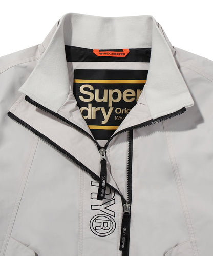 High Neck Windbreaker Jacket - Grey/Beige