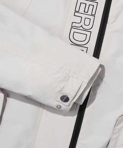High Neck Windbreaker Jacket - Grey/Beige