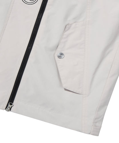 High Neck Windbreaker Jacket - Grey/Beige