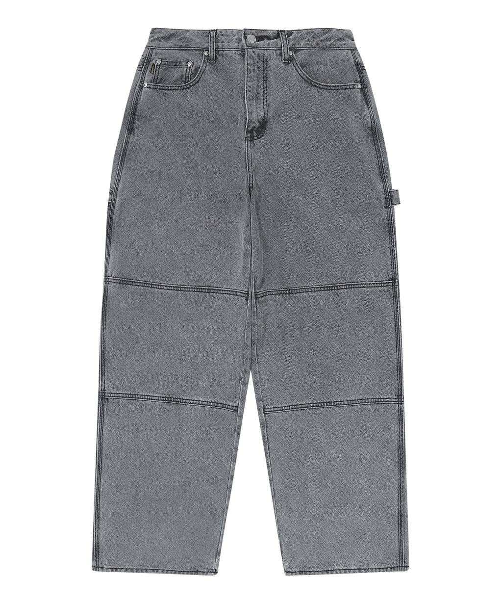 Double Knee Carpenter Denim Pants - Grey