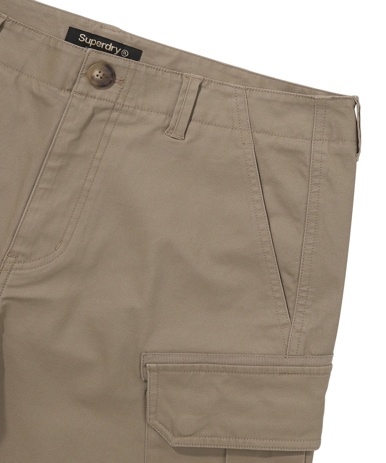 Label Cargo Cotton Shorts - D/Beige