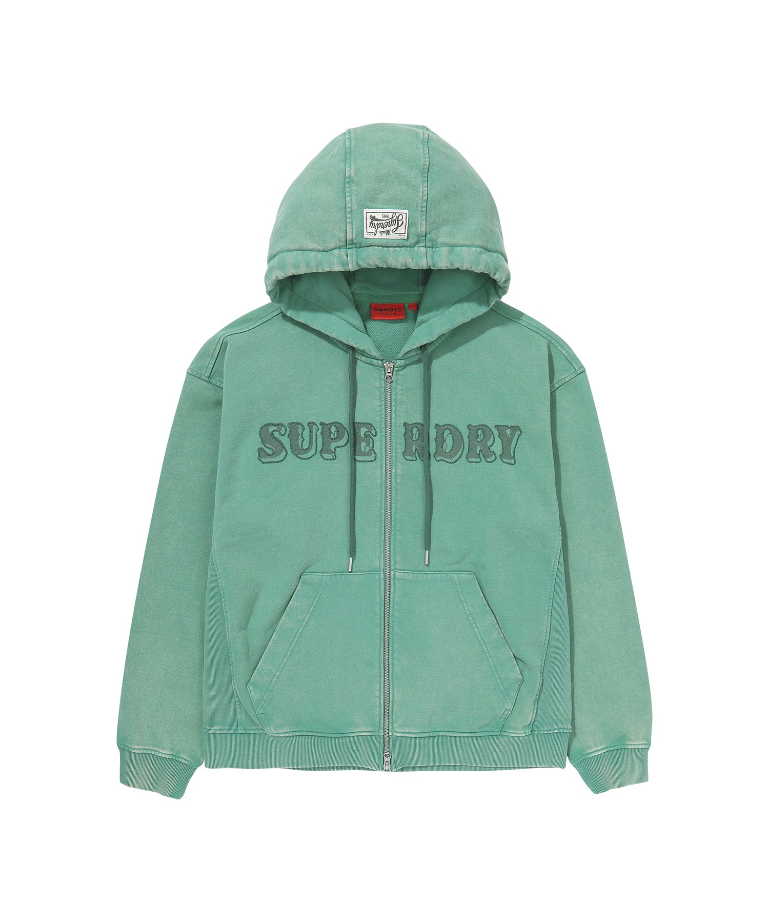 Vintage Washed 2Way Zip-Up Hoodie - Green