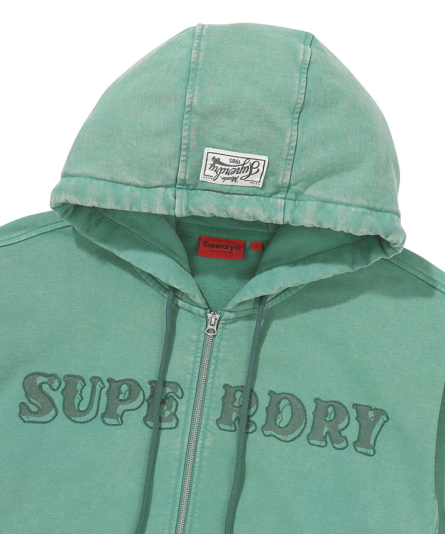 Vintage Washed 2Way Zip-Up Hoodie - Green