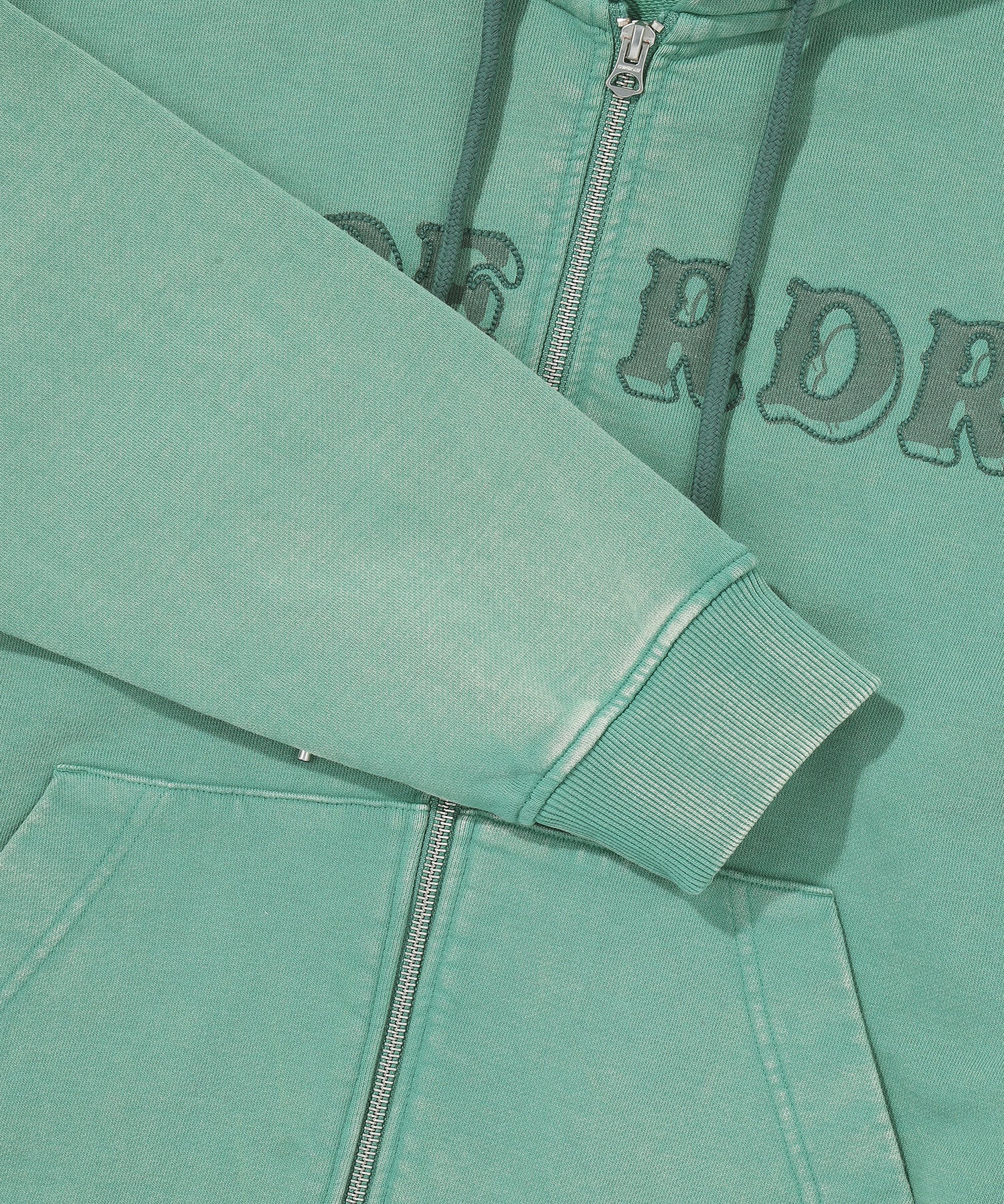 Vintage Washed 2Way Zip-Up Hoodie - Green