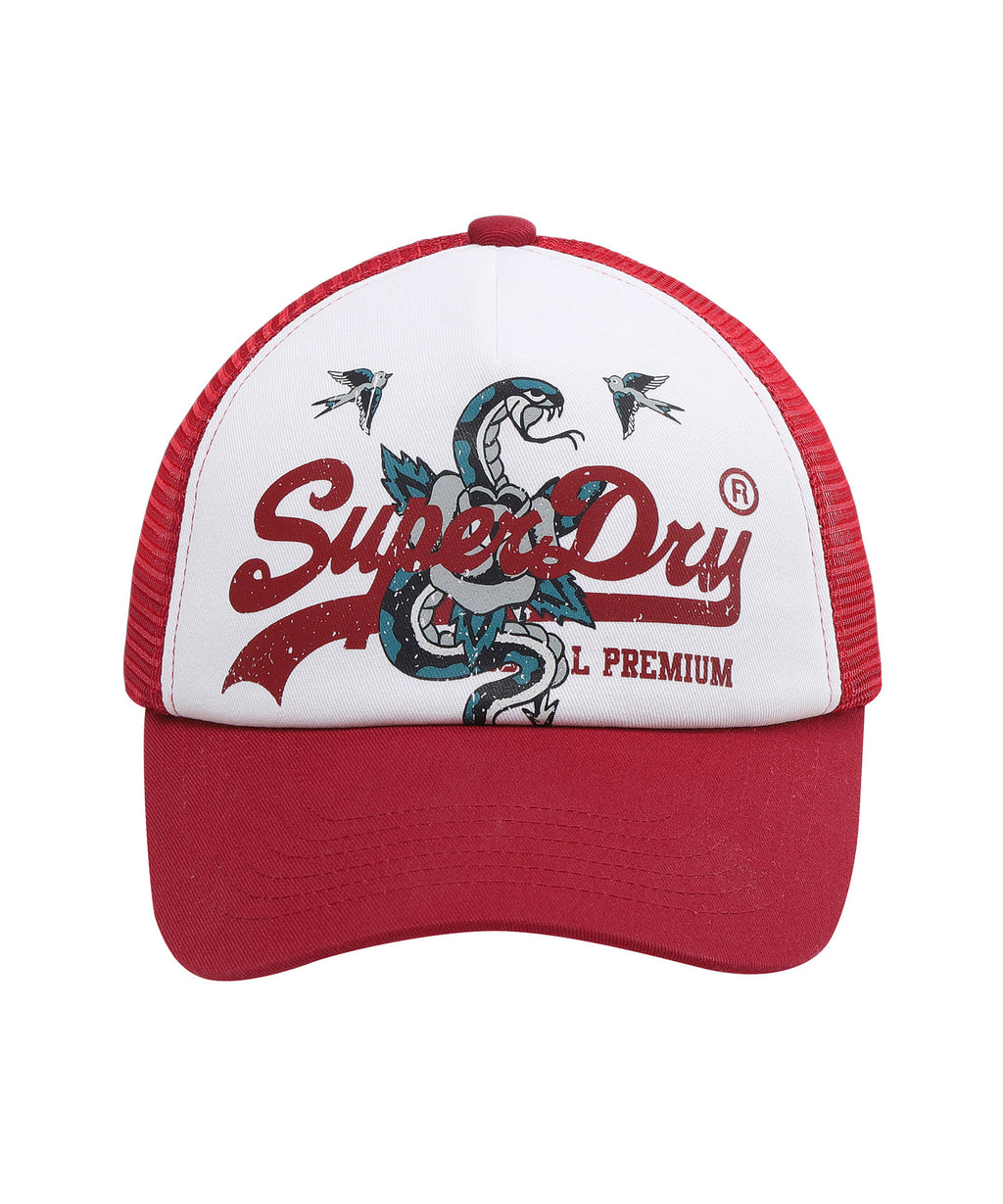 Snake Mesh Trucker Ball Cap - Red