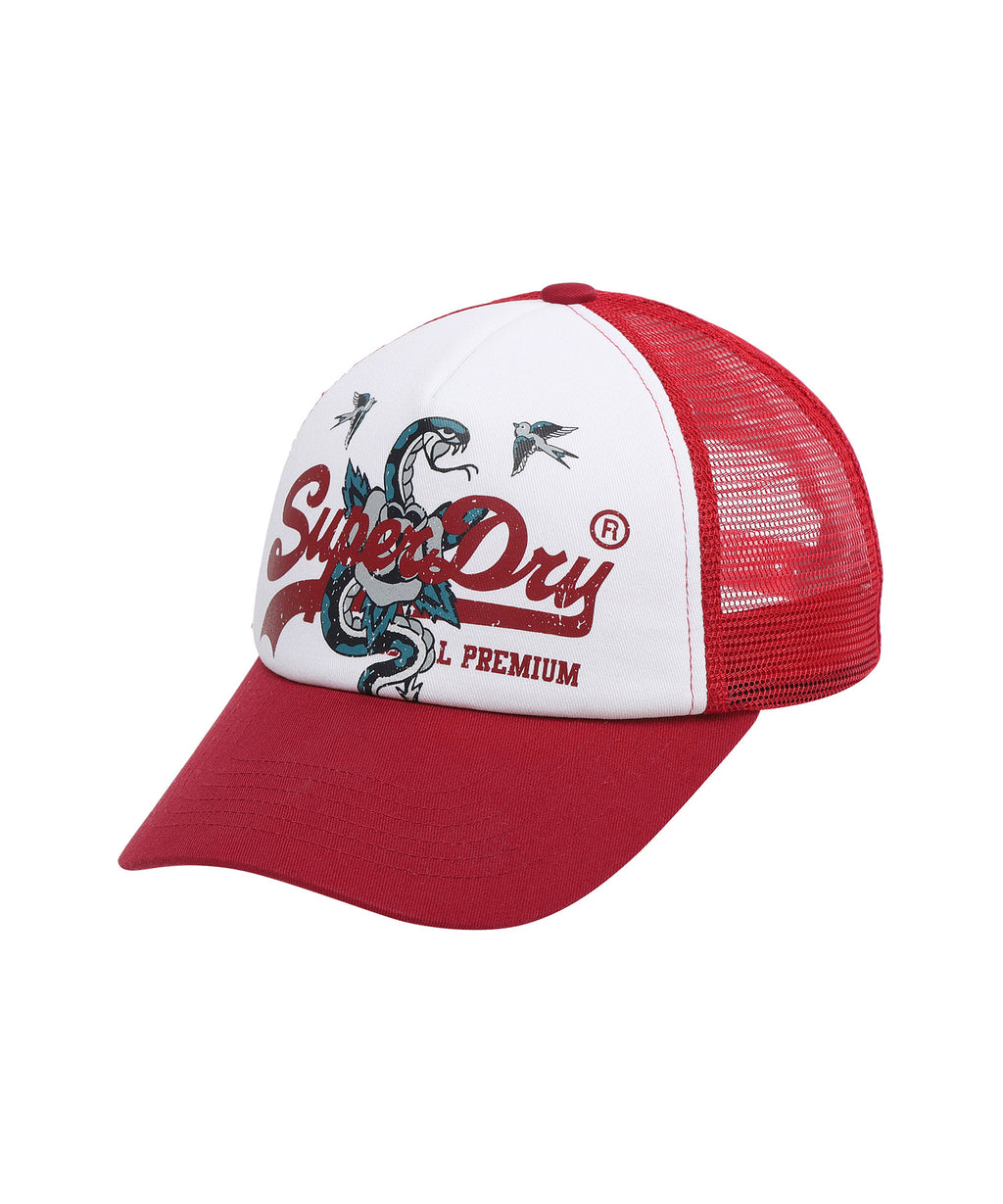 Snake Mesh Trucker Ball Cap - Red
