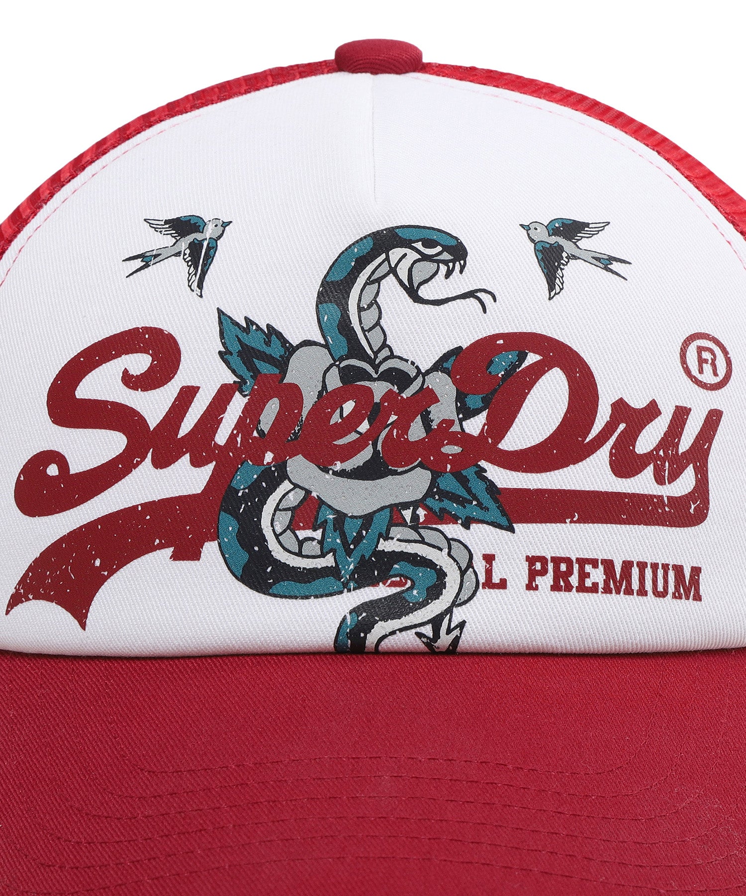 Snake Mesh Trucker Ball Cap - Red