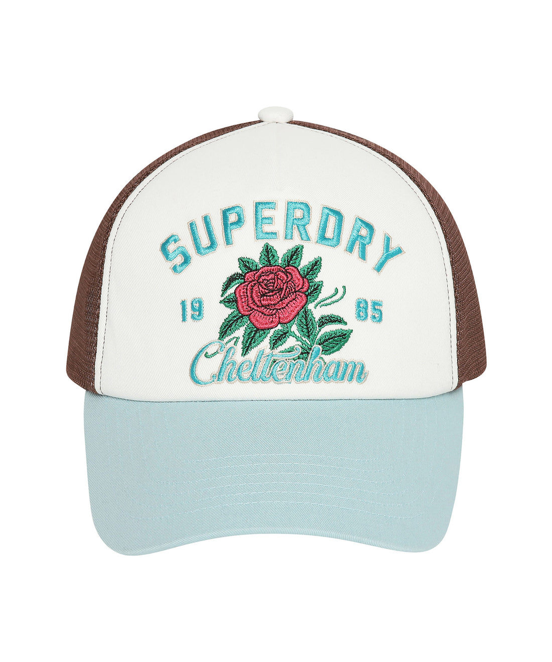 Flower Mesh Trucker Ball Cap - Blue