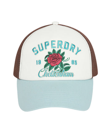 Flower Mesh Trucker Ball Cap - Blue