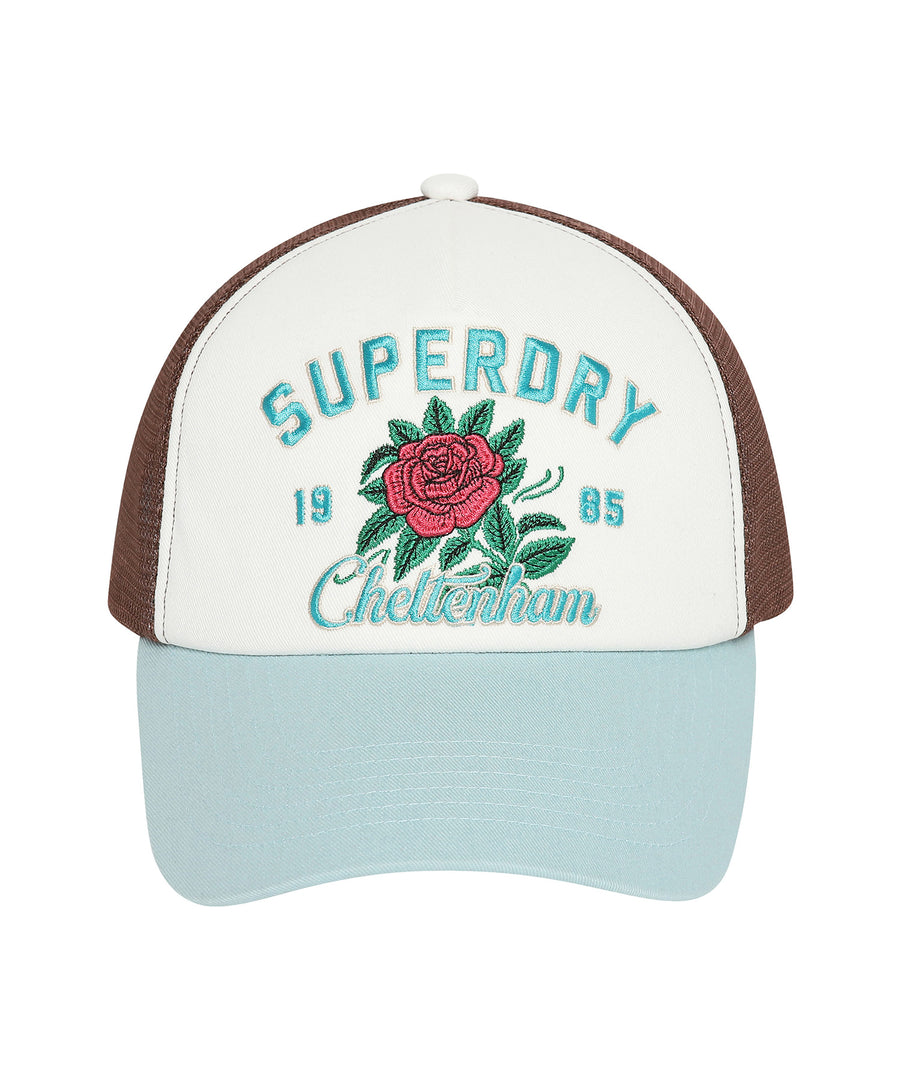 Flower Mesh Trucker Ball Cap - Blue
