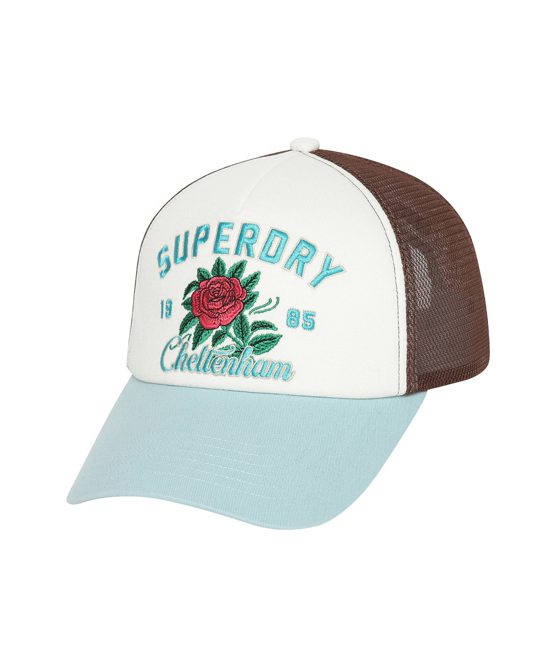 Flower Mesh Trucker Ball Cap - Blue