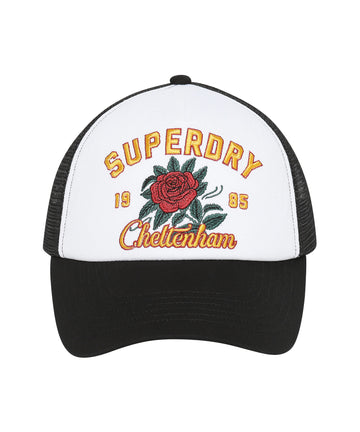 Flower Mesh Trucker Ball Cap - Black