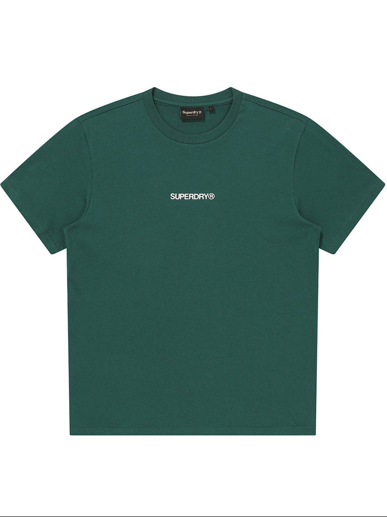 Green t-shirt with Superdry logo on a white background