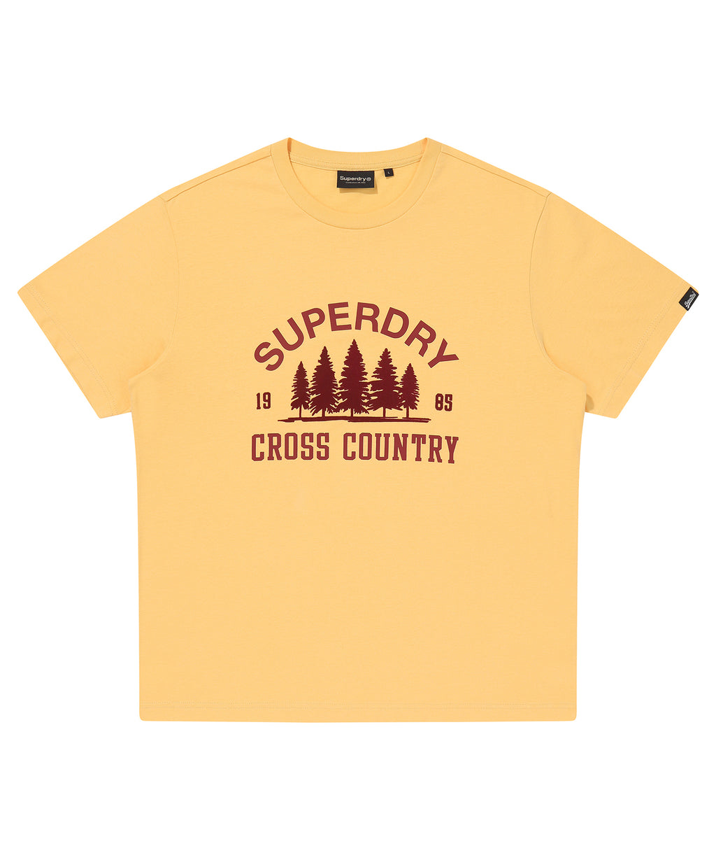 Yellow t-shirt with Superdry logo and Cross Country text 