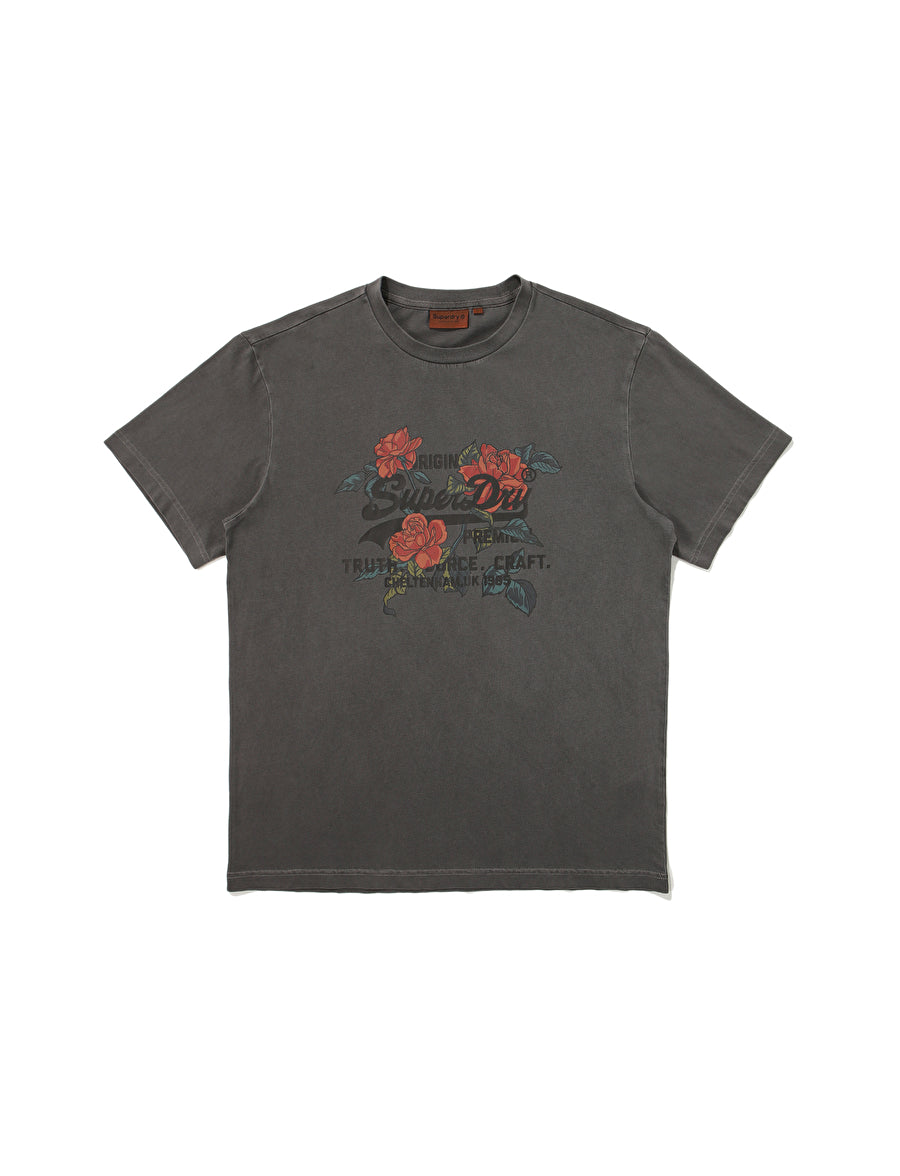 Regular Fit 1985 Flower Half T-Shirts-1 - D/Grey