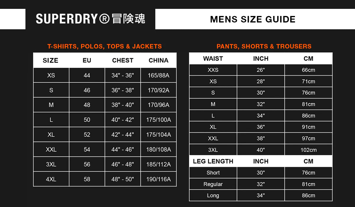 Mens Tops Size Guide