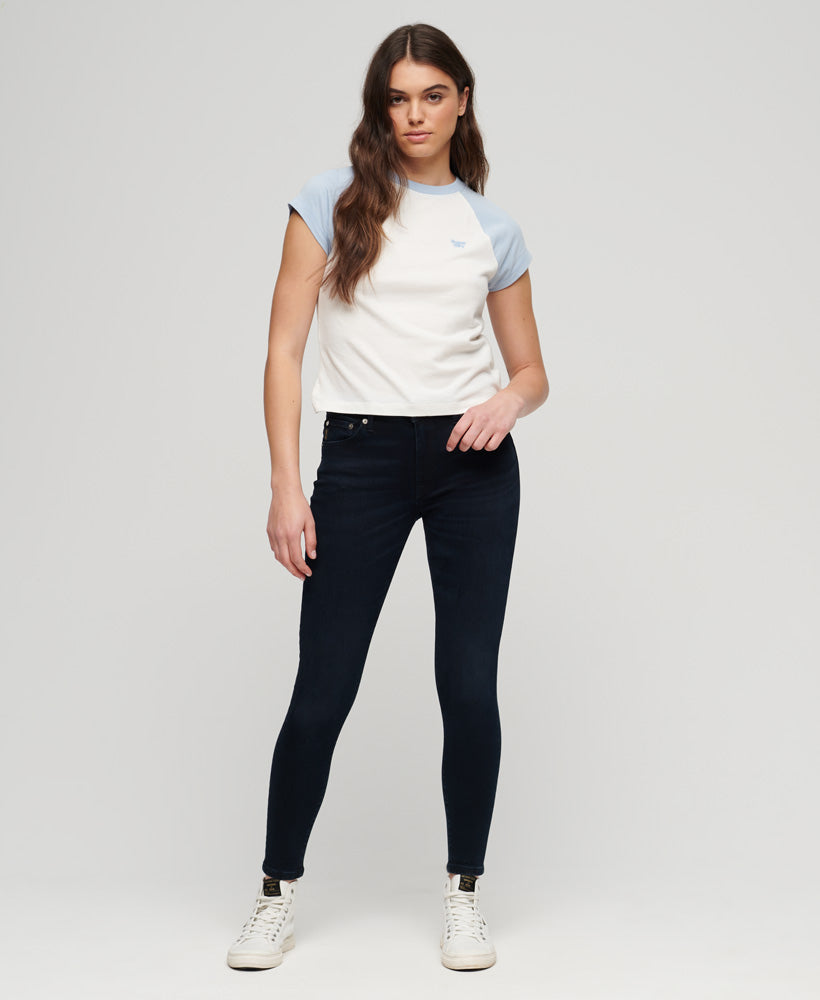 Organic Cotton Vintage Mid Rise Skinny Jeans - Viper Blue Black