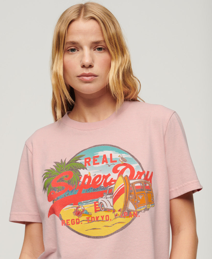 La Vl Graphic Relaxed Tee - Somon Pink Marl