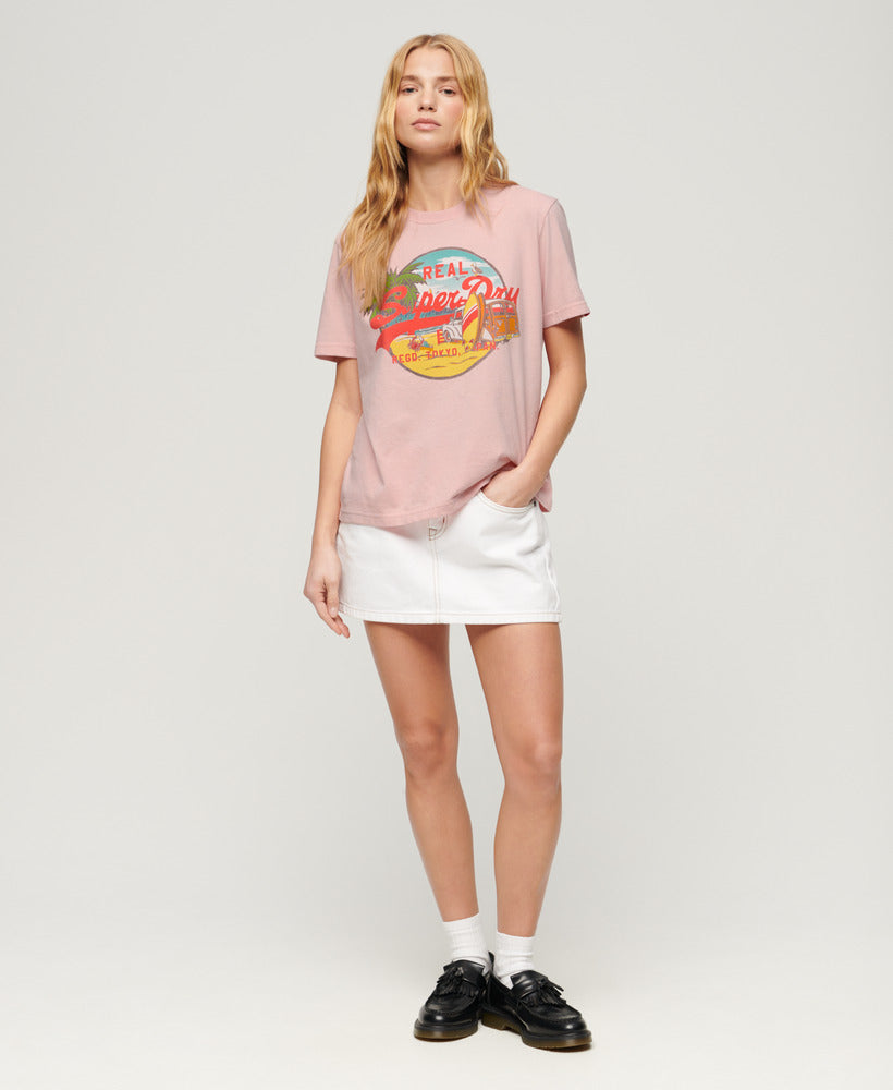 La Vl Graphic Relaxed Tee - Somon Pink Marl