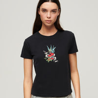 Tattoo Embroidered Fitted T-Shirt - Black