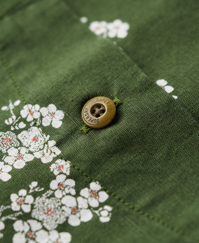 Short Sleeve Beach Shirt - Olive Blossom