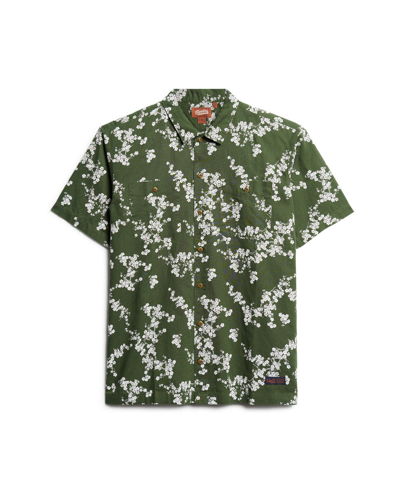 Short Sleeve Beach Shirt - Olive Blossom