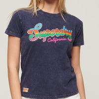 Cali Sticker Fitted T-Shirt - Rich Navy Slub