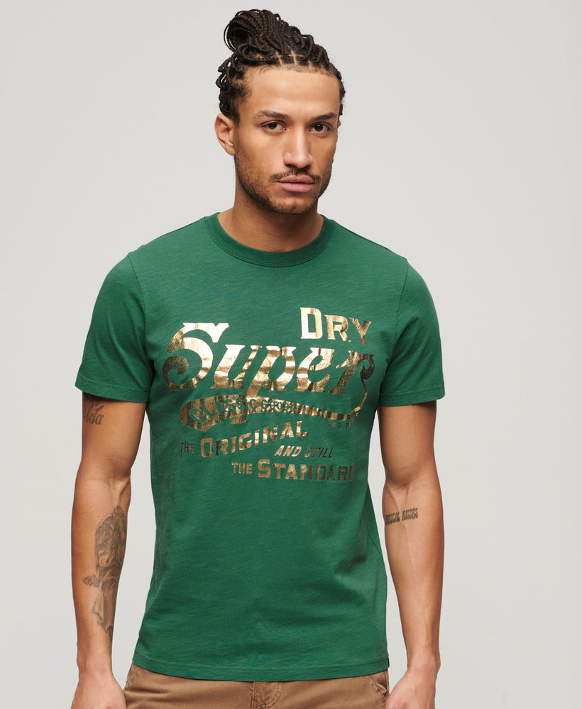 Metallic Workwear Graphic T-Shirt - Pine Green Slub