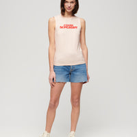 Sport Luxe Graphic Fitted Tank Top - Mauve Morn Pink