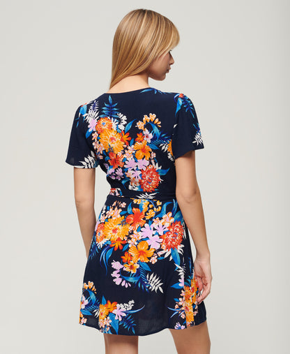 Printed Mini Wrap Dress - Anemore Navy