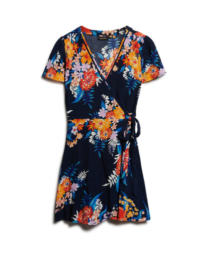 Printed Mini Wrap Dress - Anemore Navy