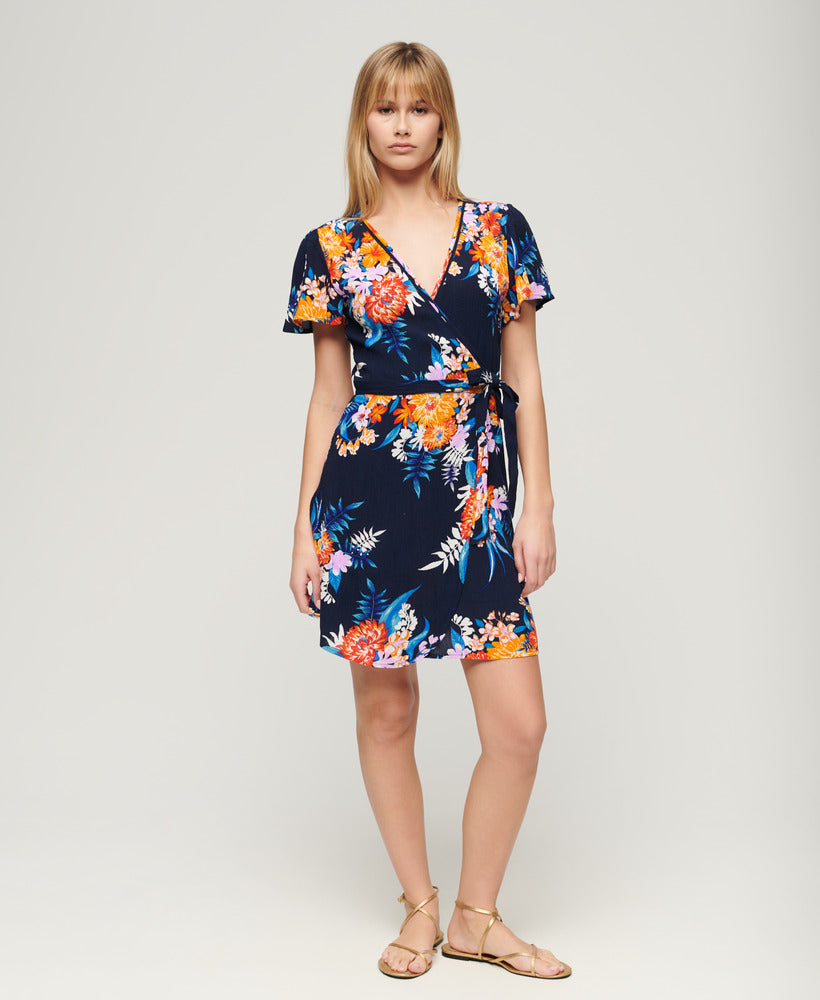 Printed Mini Wrap Dress - Anemore Navy