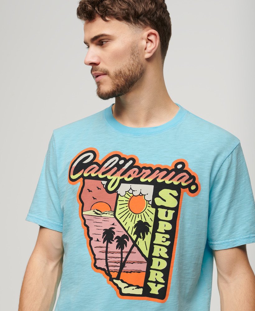 Neon Travel Graphic Loose T-Shirt - Kingfisher Blue Slub