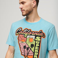 Neon Travel Graphic Loose T-Shirt - Kingfisher Blue Slub