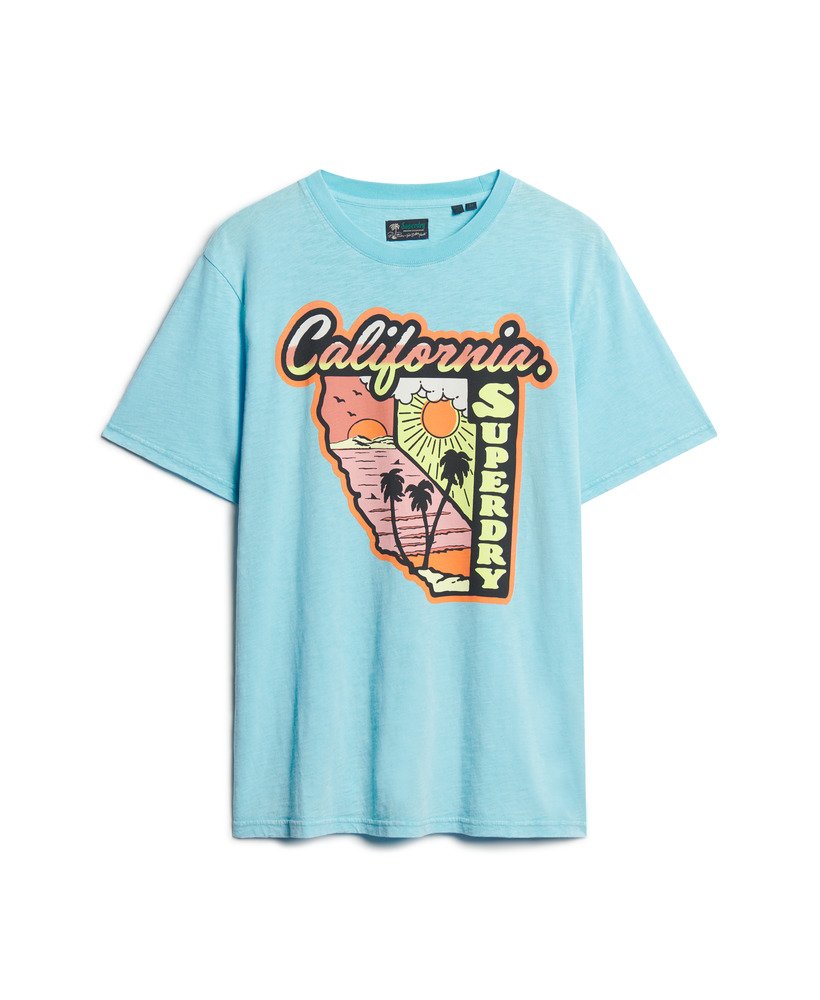 Neon Travel Graphic Loose T-Shirt - Kingfisher Blue Slub