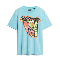 Neon Travel Graphic Loose T-Shirt - Kingfisher Blue Slub