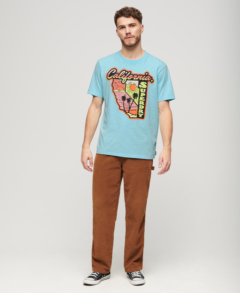 Neon Travel Graphic Loose T-Shirt - Kingfisher Blue Slub