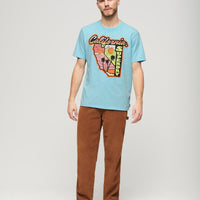 Neon Travel Graphic Loose T-Shirt - Kingfisher Blue Slub